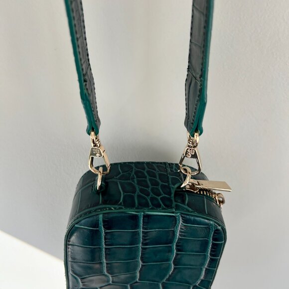 Pop & Suki Crossbody Camera Bag Emerald Green Croc Leather - Picture 7 of 8